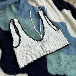 Subdued Crochet White and Black Tank Top